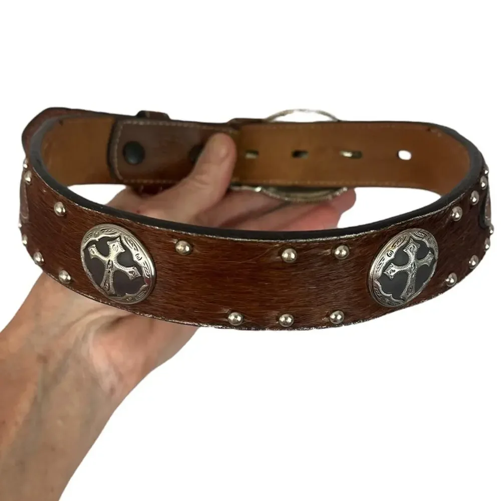 3D Kids Tooled Leather Western Belt 20” Brown Conchos Engraved Buckle Cowboy